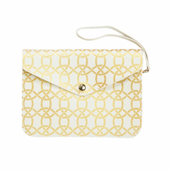 Georgia Wristlet Crossbody Ivory with Gold Design Circle Links - Picture 1 of 2